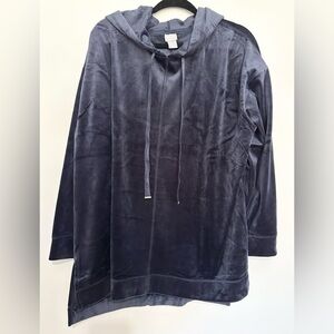 Chicos Zenergy Womens Pullover Top Velour Drawstring Hoodie Lined Black Size 20
